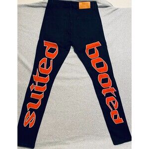 Parlay Jeans Mens 32 x 33 Black Red Denim Cotton Stretch Embroidered Street Wear